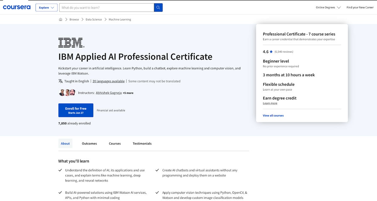 IBM Applied AI Professional Certificate