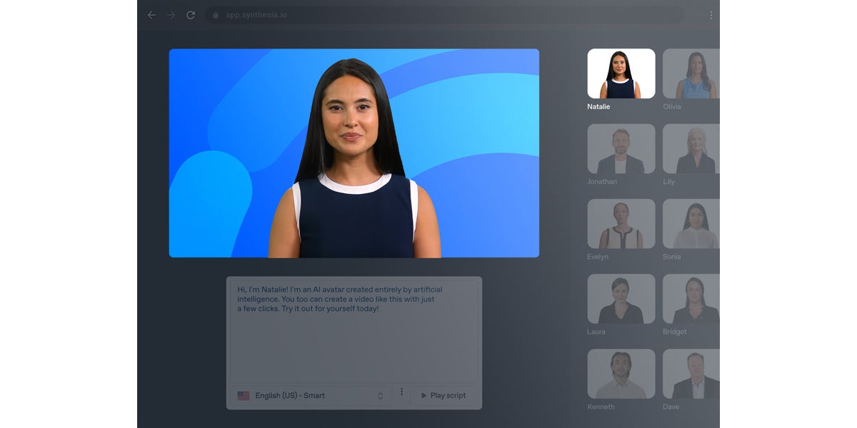 As you can see in this screenshot, Synthesia's AI-generated avatars are difficult to distinguish from actual humans.
