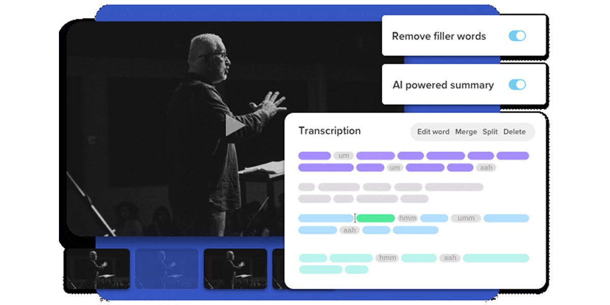 Pictory’s AI tools enable users to generate AI summaries and easily transcribe video content without filler words.