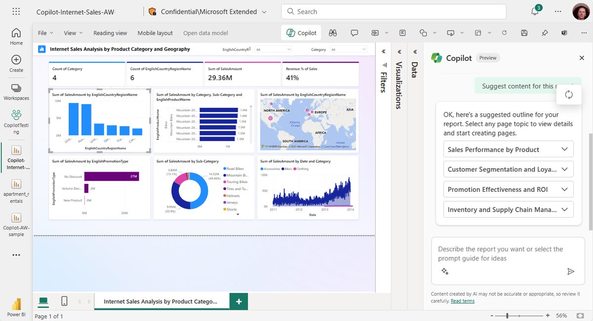 Microsoft Copilot integration in Power BI.