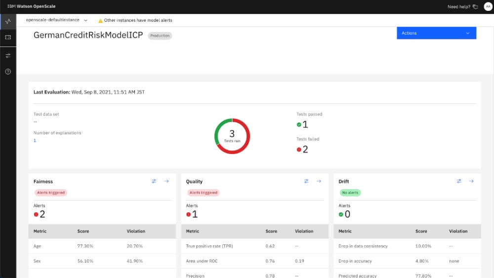 IBM Watson OpenScale interface.