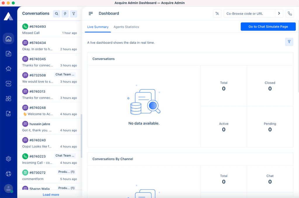 Acquire.io admin dashboard.