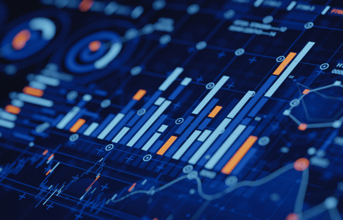 Close up image of virtual graphs and charts.